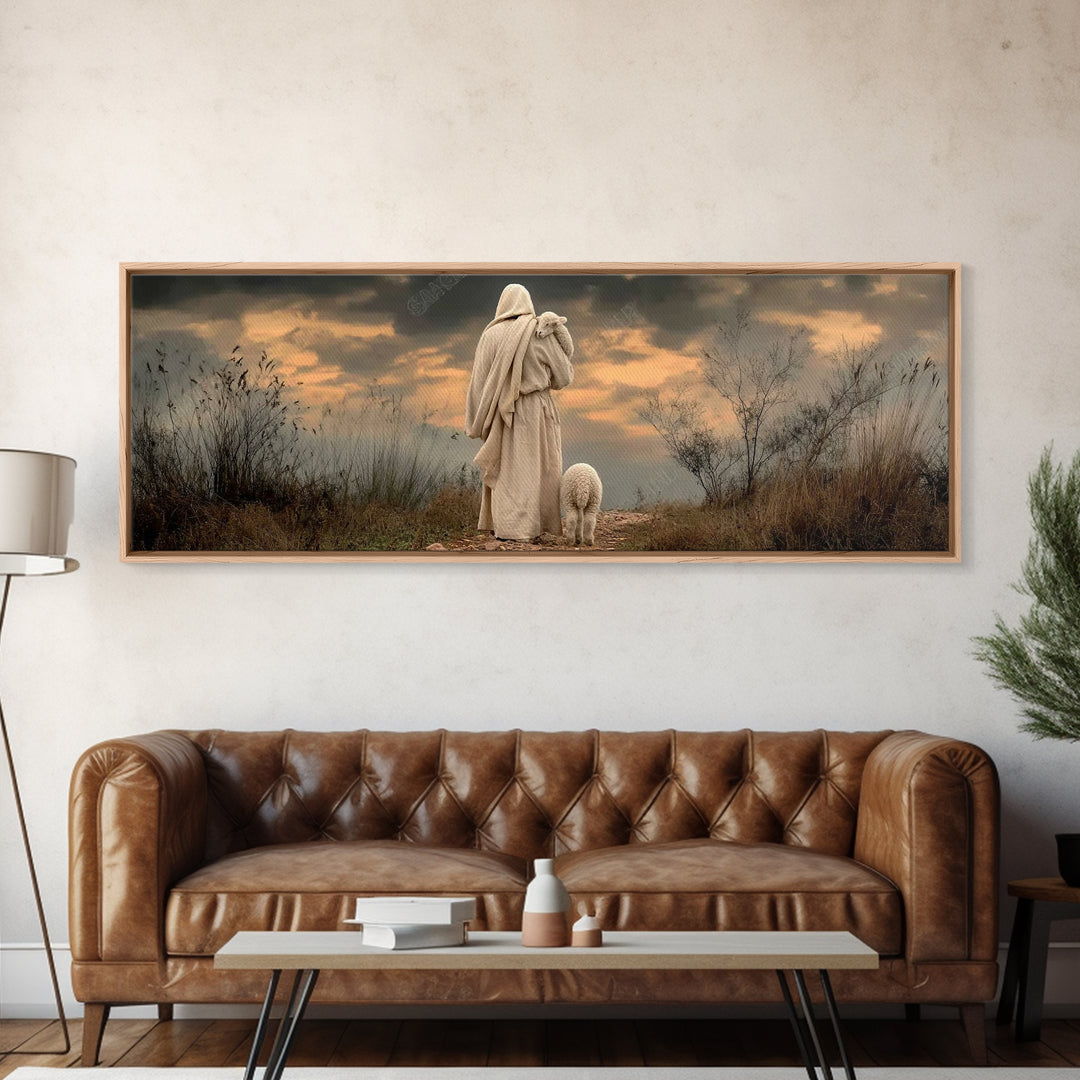 Shepherds Of Dawn – Framed Canvas Print – Christian Wall Art – Jesus Painting – Panoramic Art – Christian Art Canvas – Christian Christmas