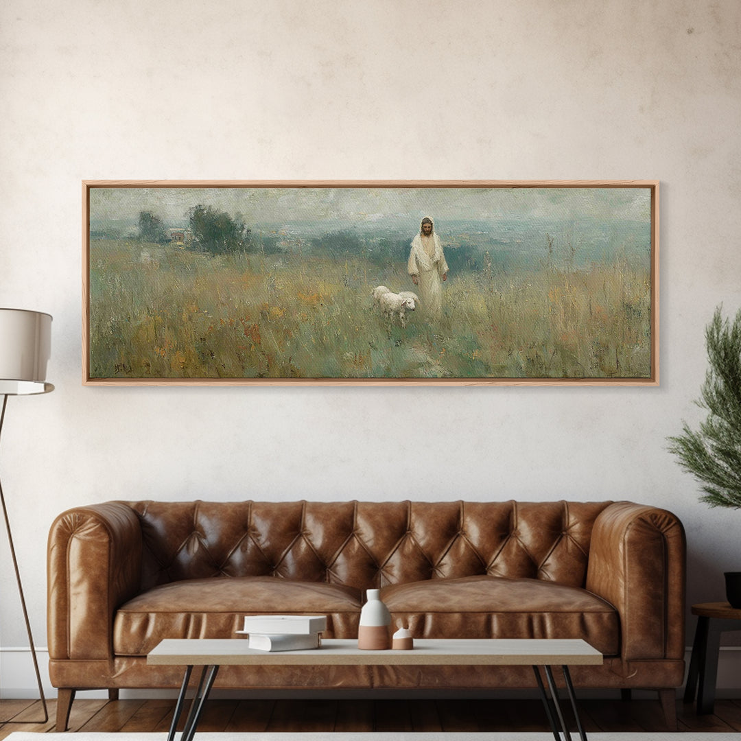 Fields Of Mercy | Framed Canvas Print | Christian Art Canvas | Jesus Wall Art | Panoramic Painting | Christian Christmas Art | Modern Chris