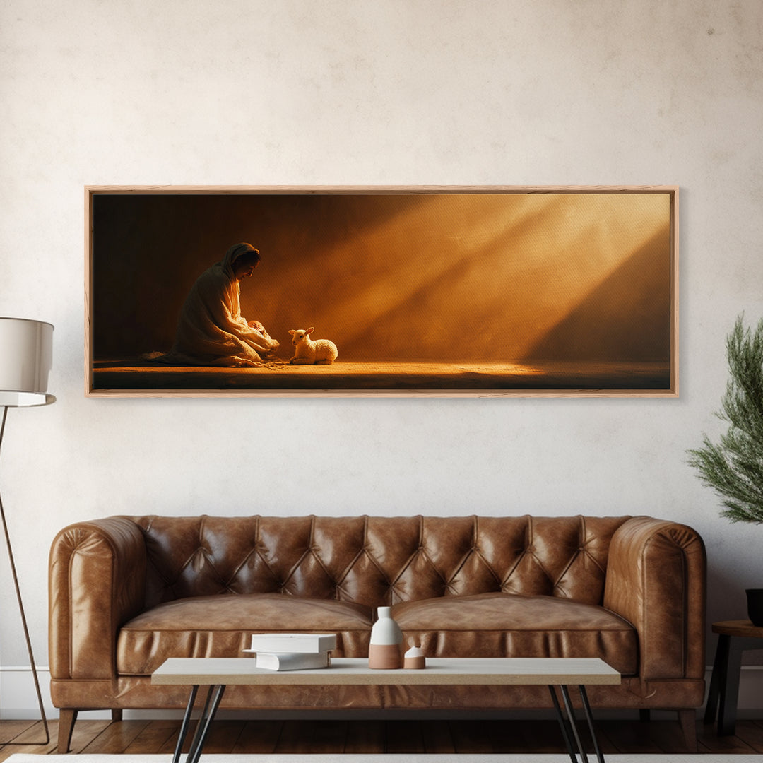 Celestial Nativity | Framed Canvas Print | Christian Wall Art | Christmas Wall Art | Panoramic Art | Christian Decorations | Christmas Art