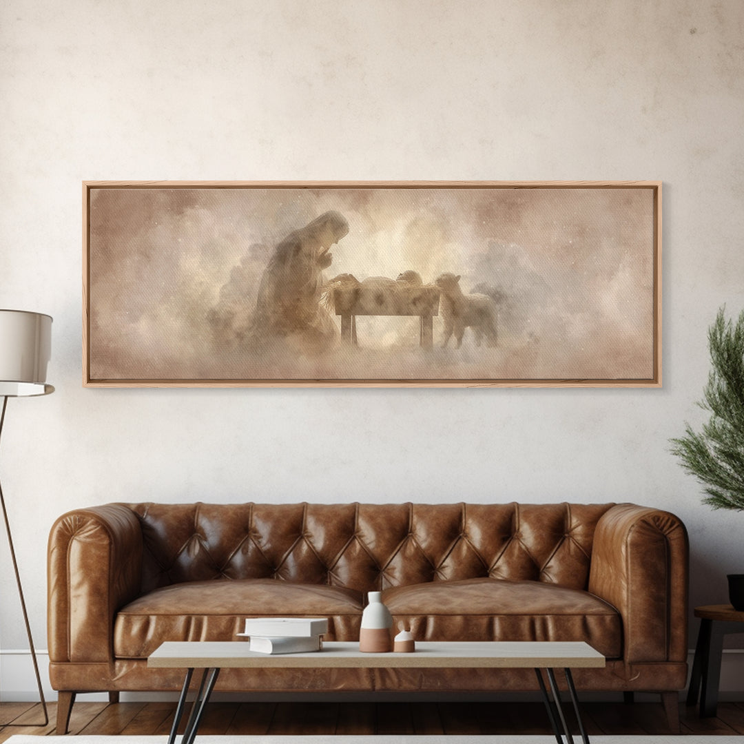 Sacred Stillness, Framed Canvas Print, Christian Art Canvas, Christian Wall Art, Panoramic Art, Jesus Painting, Christian Christmas Decor