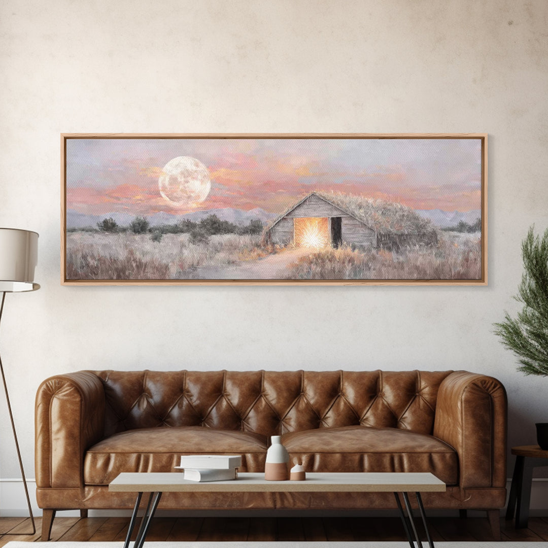Moonrise Hope, Framed Canvas Print, Panoramic Painting, Christmas Wall Art, Christian Art Canvas, Christian Christmas Art, Christian Gift I