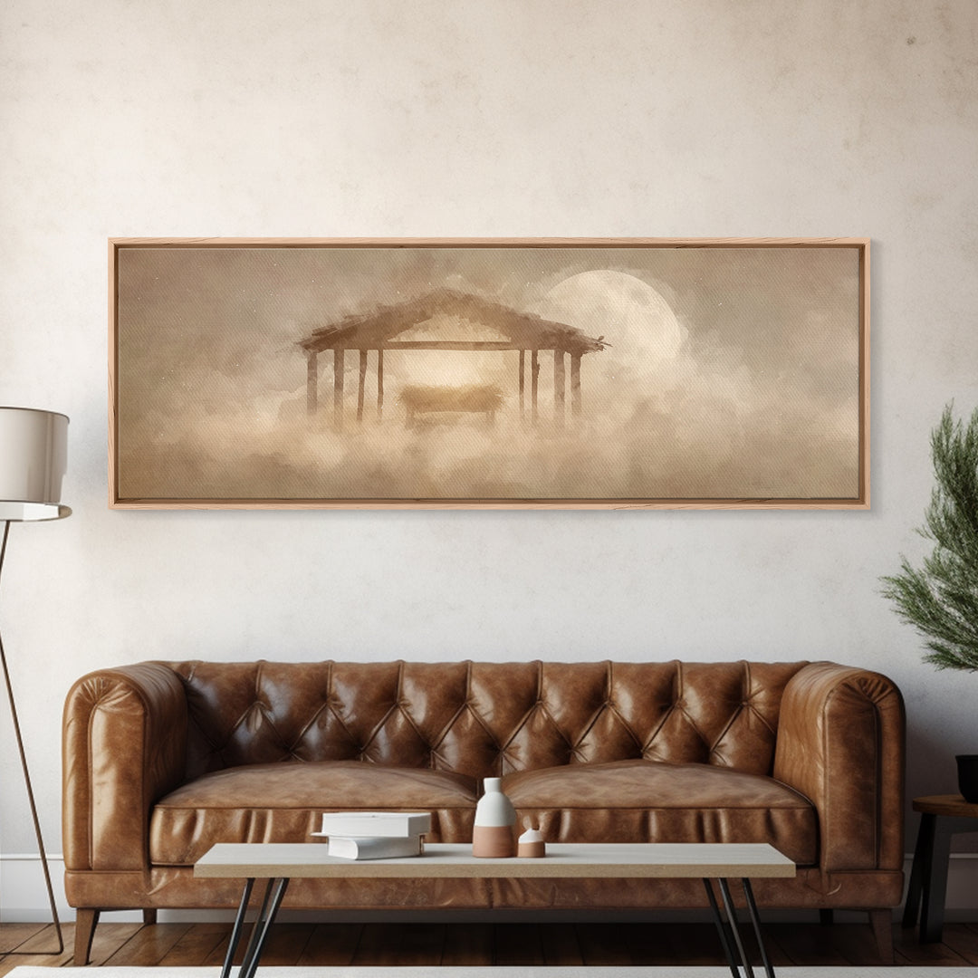 Holy Stable Dream – Framed Canvas Print – Panoramic Frame – Christmas Wall Art – Christian Art Canvas – Christian Christmas Art – Christmas