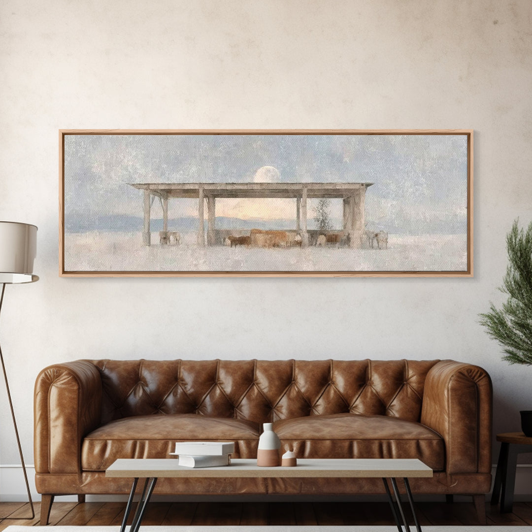 Winter Pasture Grace – Framed Canvas Print – Panoramic Art – Christian Wall Art – Christmas Art – Christian Art Canvas – Christmas Decorati