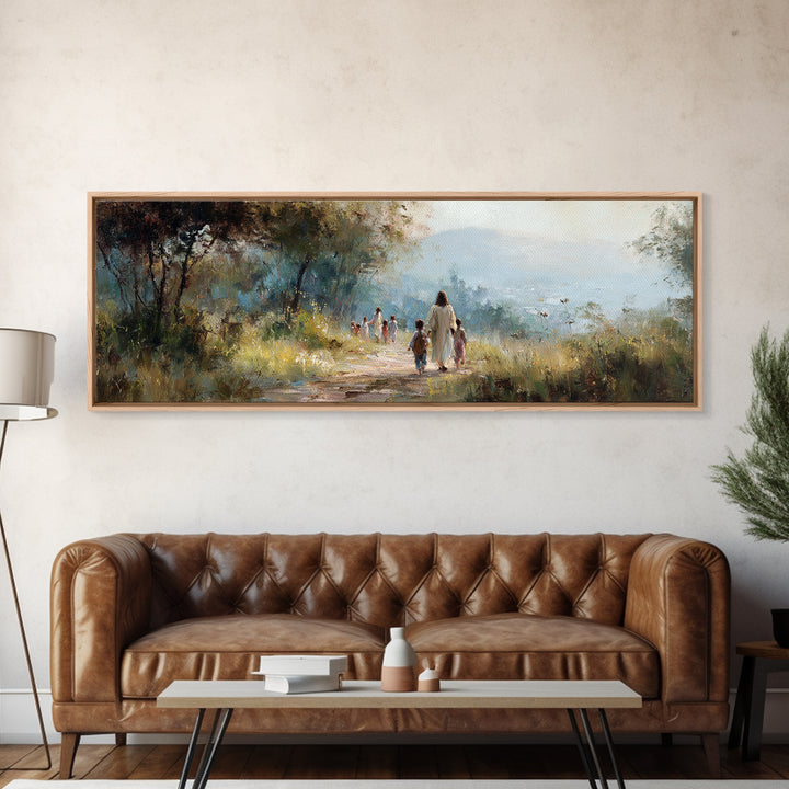 Garden Walk Hope | Framed Canvas Print | Panoramic Art | Christian Wall Art | Jesus Art Print | Christian Decor | Christian Gift Ideas
