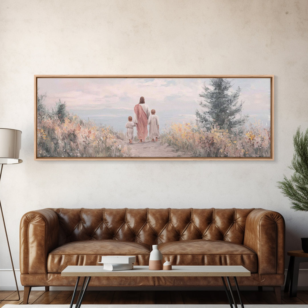 Hillside With Shepherd – Framed Canvas Print – Panoramic Print – Christian Wall Art – Jesus Painting – Christian Art Canvas – Christian Gif