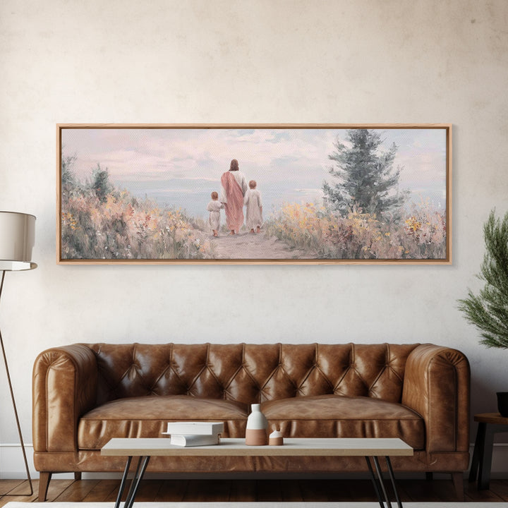 Hillside With Shepherd – Framed Canvas Print – Panoramic Print – Christian Wall Art – Jesus Painting – Christian Art Canvas – Christian Gif