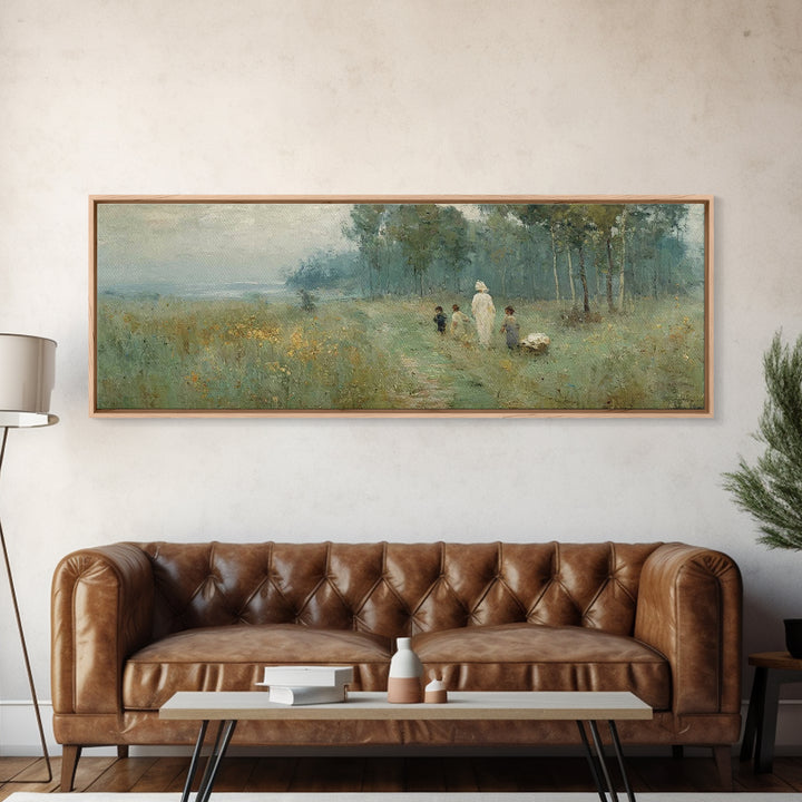 Morning Meadow | Framed Canvas Print | Christian Wall Art | Panoramic Frame | Christian Art Canvas | Jesus Painting | Christmas Art