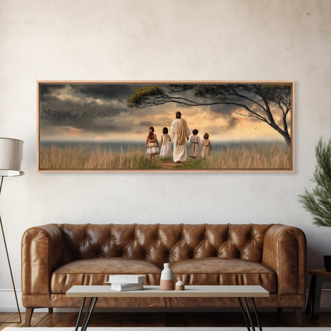 Evening Promise, Framed Canvas Print, Christian Art Canvas, Panoramic Wall Art, Christian Painting, Christmas Wall Art, Jesus Canvas Art