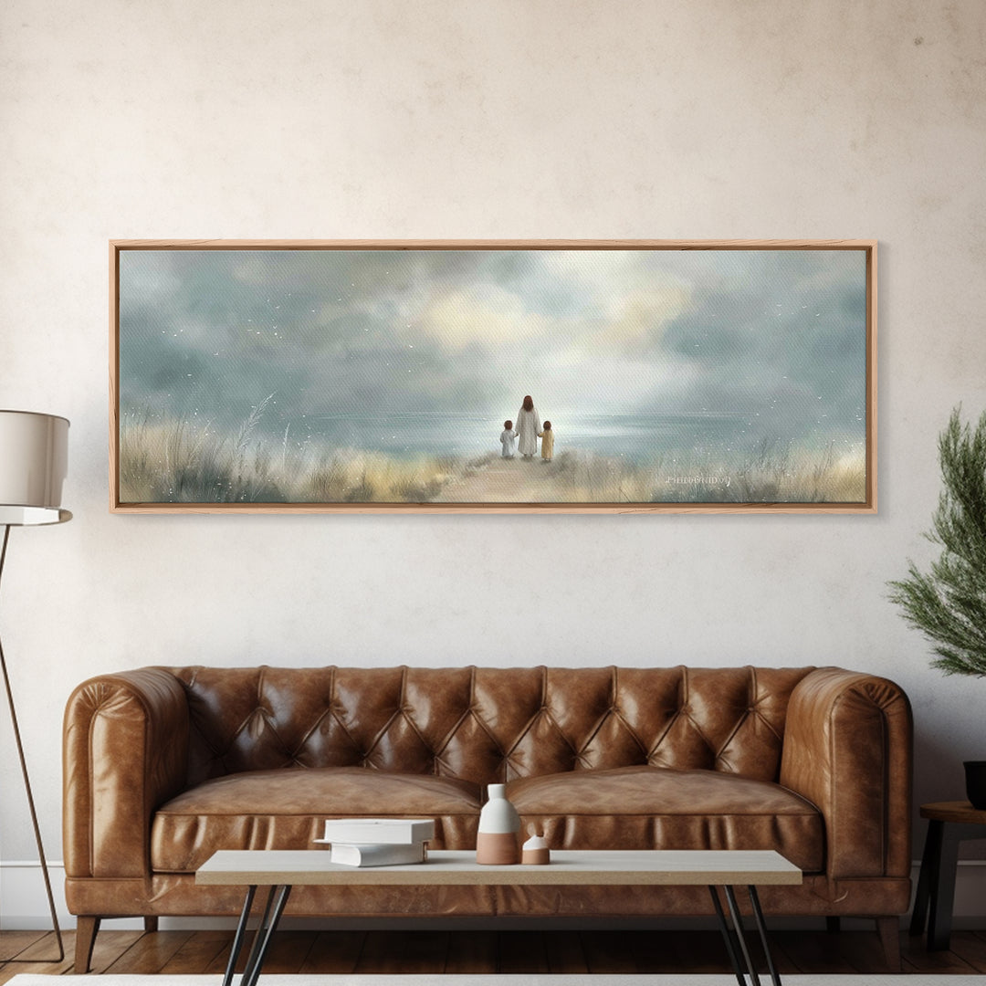 Quiet Flock | Framed Canvas Print | Christian Art Canvas | Panoramic Painting | Christian Wall Art | Christmas Art | Modern Christian Art