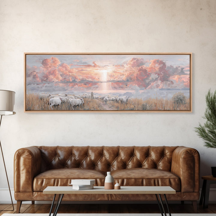 Stormlit Journey, Framed Canvas Print, Christian Wall Art, Panoramic Frame, Christian Art Canvas, Jesus Painting, Christian Christmas Decor