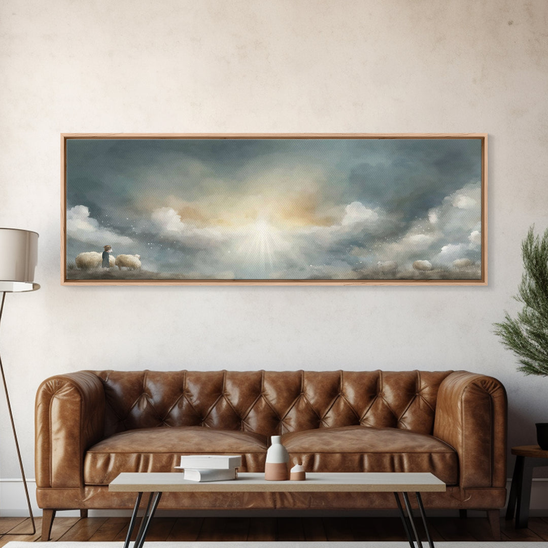 Shepherd’s Radiance – Framed Canvas Print – Panoramic Painting – Christian Wall Art – Christian Art Canvas – Christmas Art – Jesus Painting