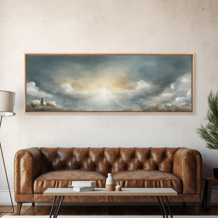 Shepherd’s Radiance – Framed Canvas Print – Panoramic Painting – Christian Wall Art – Christian Art Canvas – Christmas Art – Jesus Painting
