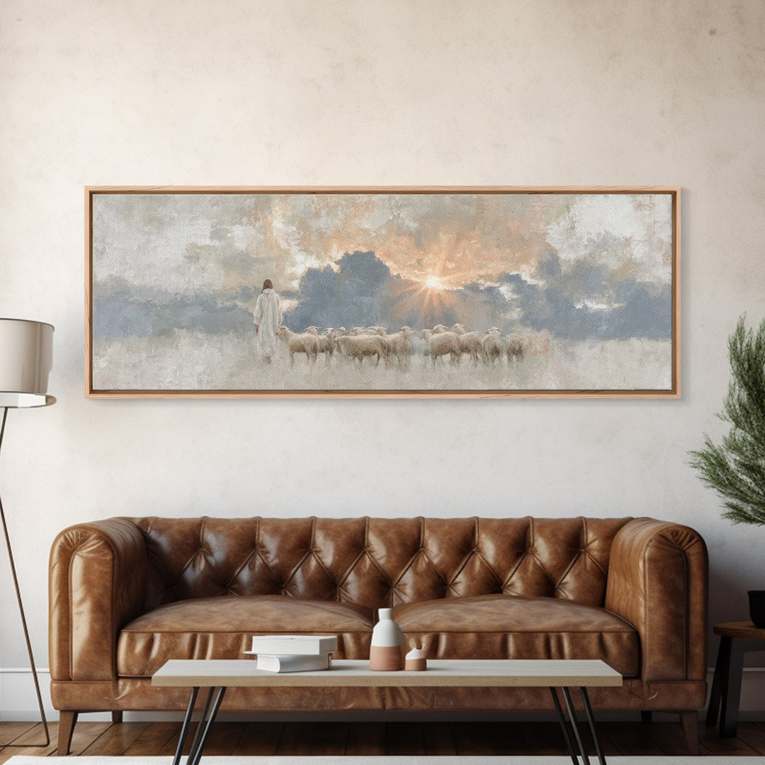 Light Of Mercy | Framed Canvas Print | Panoramic Art | Jesus Painting | Christian Wall Art | Christian Art Canvas | Christian Christmas Art