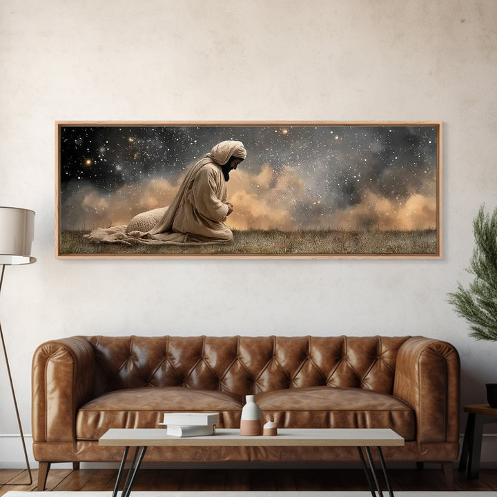 Starfield Prayer – Framed Canvas Print – Panoramic Frame – Christian Art Canvas – Christian Wall Art – Jesus Painting – Christian Christmas