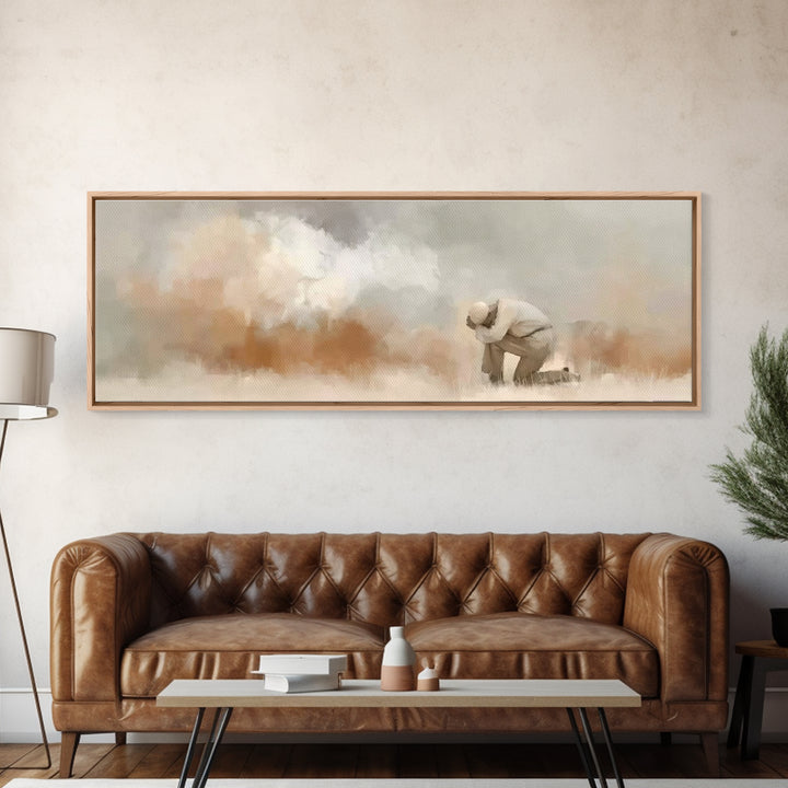 Desert Supplication | Framed Canvas Print | Panoramic Painting | Christian Wall Art | Christian Art Canvas | Jesus Painting | Christmas Art