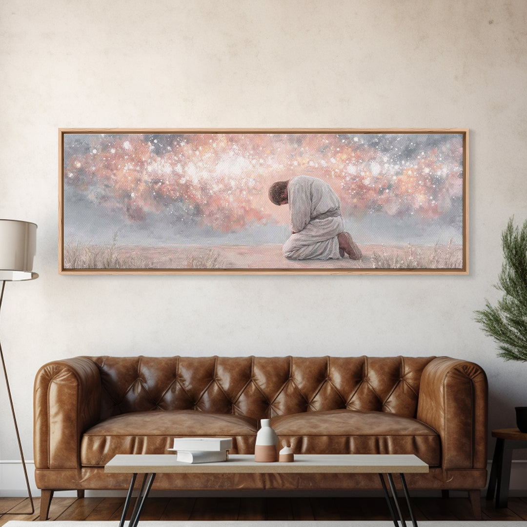 Softened Reverence, Framed Canvas Print, Panoramic Painting, Christian Art Canvas, Christian Wall Art, Jesus Painting, Christmas Art