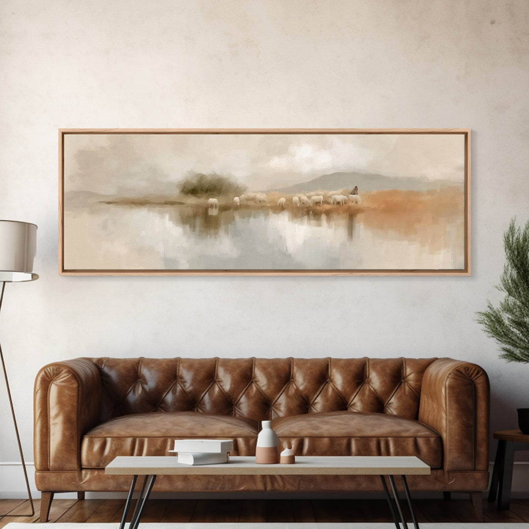 Still Waters Grace, Framed Canvas Print, Panoramic Wall Art, Christian Art Print, Jesus Canvas Art, Christian Christmas Art, Christian Deco
