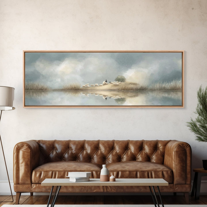 Hillside Morning Peace | Framed Canvas Print | Panoramic Painting | Christian Wall Art | Jesus Art Print | Modern Christian Art | Christmas