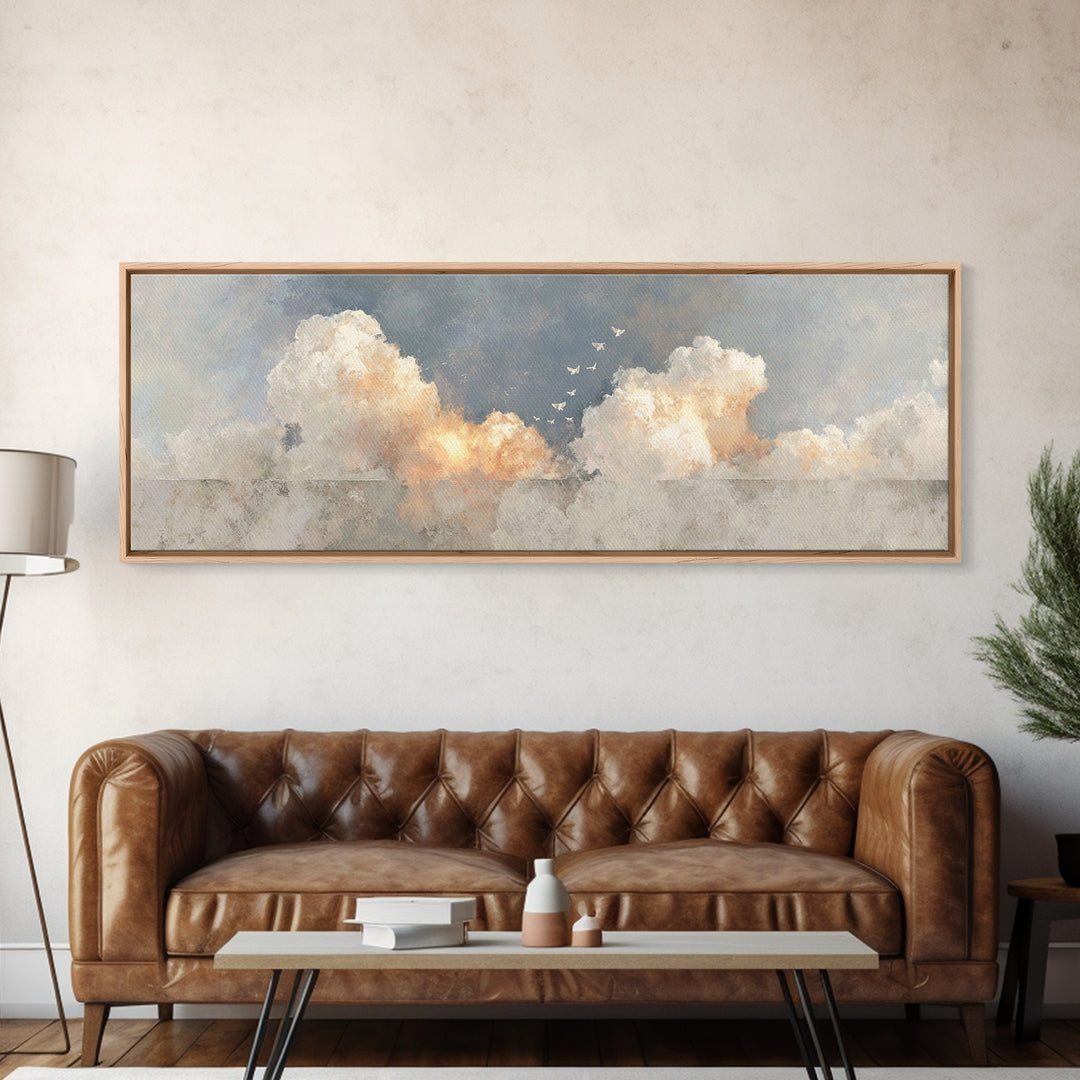 Doves Of Light | Framed Canvas Print | Christian Wall Art | Panoramic Art | Christian Art Print | Christmas Art | Minimalist Christian Art