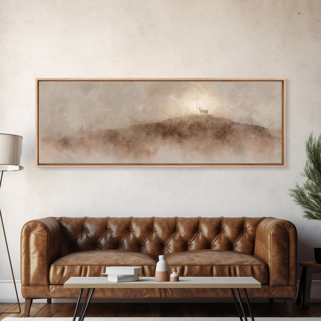 Lamb Of Dawn, Framed Canvas Print, Panoramic Wall Art, Christian Art Print, Christmas Art Work, Christian Wall Art, Modern Christian Art