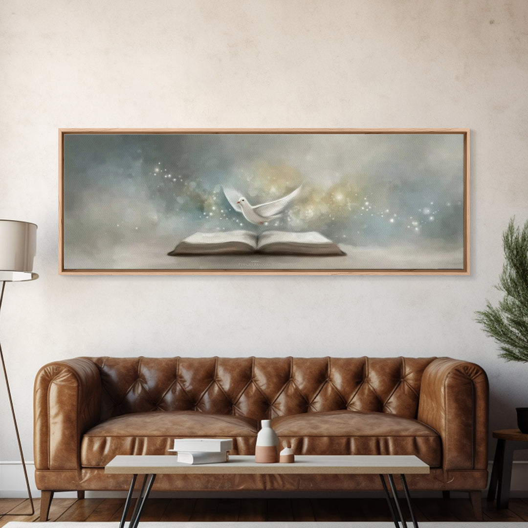 Spirit Of Scripture | Framed Canvas Print | Extra Wide Art | Christian Art Work | Christian Wall Art | Christmas Art Prints | Modern Christ