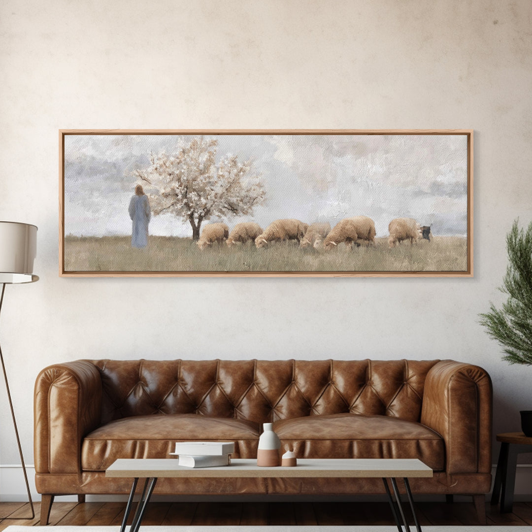 Guiding Orchard Path | Framed Canvas Print | Christian Painting | Panoramic Wall Art | Christian Art Canvas | Christmas Art | Jesus Paintin