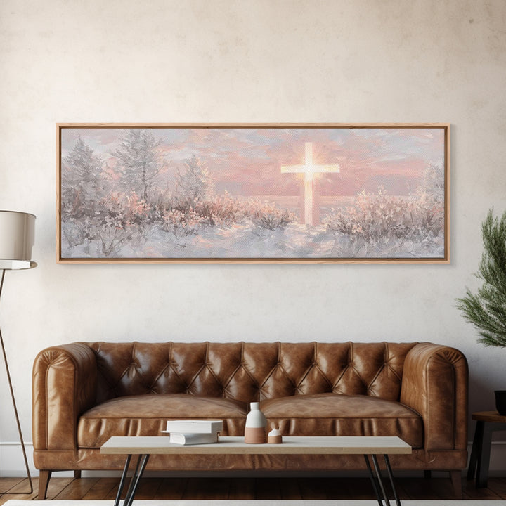 Grace In Winter | Framed Canvas Print | Christian Christmas Art | Panoramic Frame | Christian Art Work | Jesus Painting | Christian Wall Ar