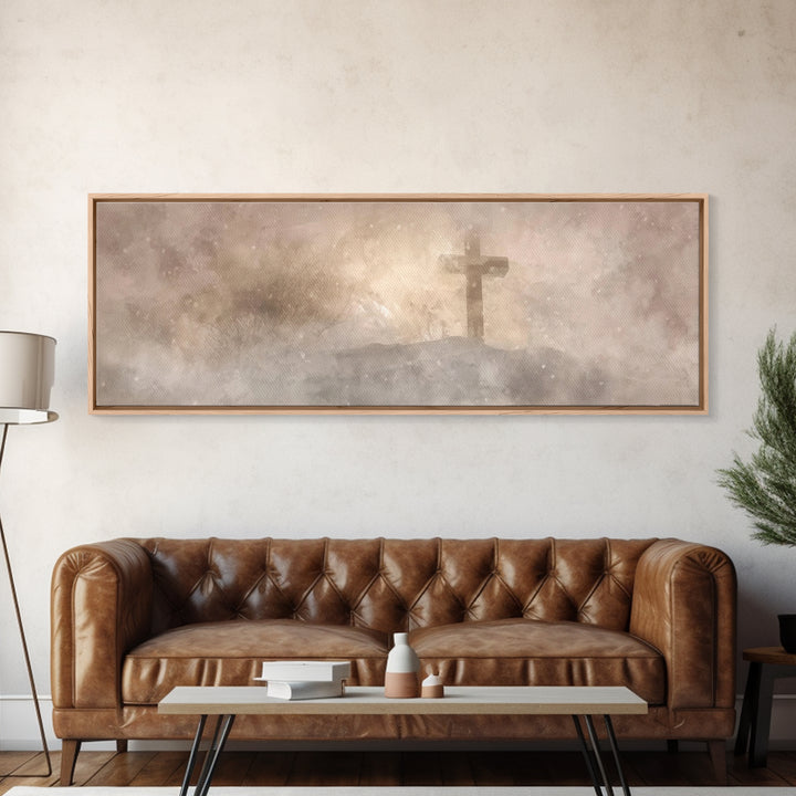 Snowfield Mercy, Framed Canvas Print, Christian Art Canvas, Panoramic Art, Christmas Art Prints, Christian Decoration, Moody Christian Art