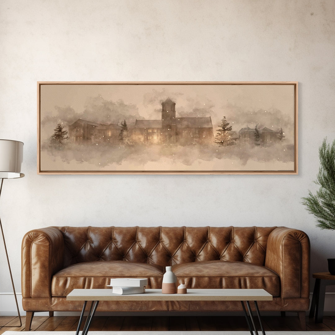 Cathedral In Quiet | Framed Canvas Print | Christian Wall Art | Extra Wide Art | Christian Art Painting | Christmas Art | Christian Home De