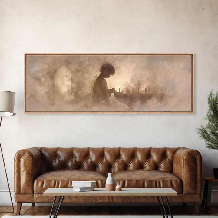 Little Prayer Light – Framed Canvas Print – Christian Wall Art – Panoramic Art – Christian Art Canvas – Christmas Art – Christian Decoratio