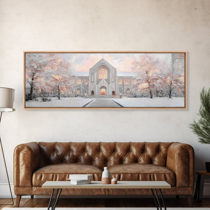 Evening Cathedral Light, Framed Canvas Print, Christian Wall Art, Panoramic Art, Christian Painting, Christmas Art, Framed Christian Art