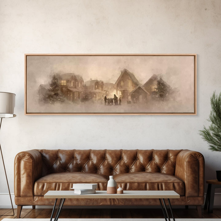 Village Of Blessings | Framed Canvas Print | Christian Art Print | Panoramic Art | Christmas Art Work | Christian Christmas Decor | Christi