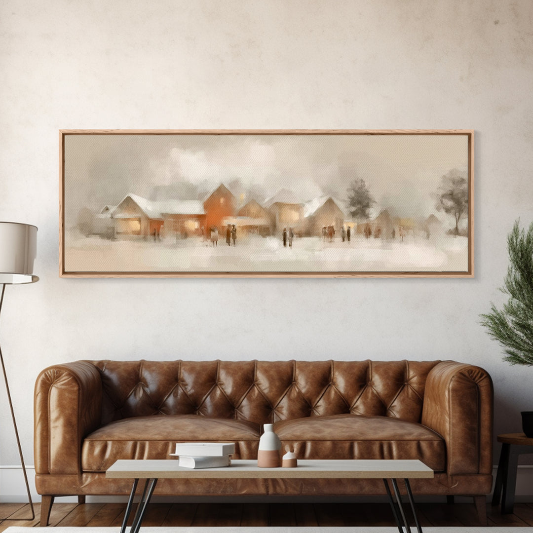 Hearthside Gathering – Framed Canvas Print – Christian Wall Art – Panoramic Painting – Christmas Art – Christian Art Canvas – Christian Gif