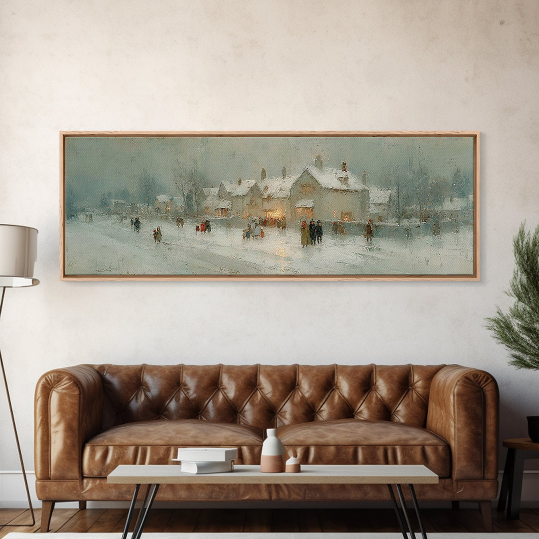 Winter Lane Joy, Framed Canvas Print, Christian Art Canvas, Panoramic Wall Art, Christmas Art Prints, Christian Decor, Moody Christian Art