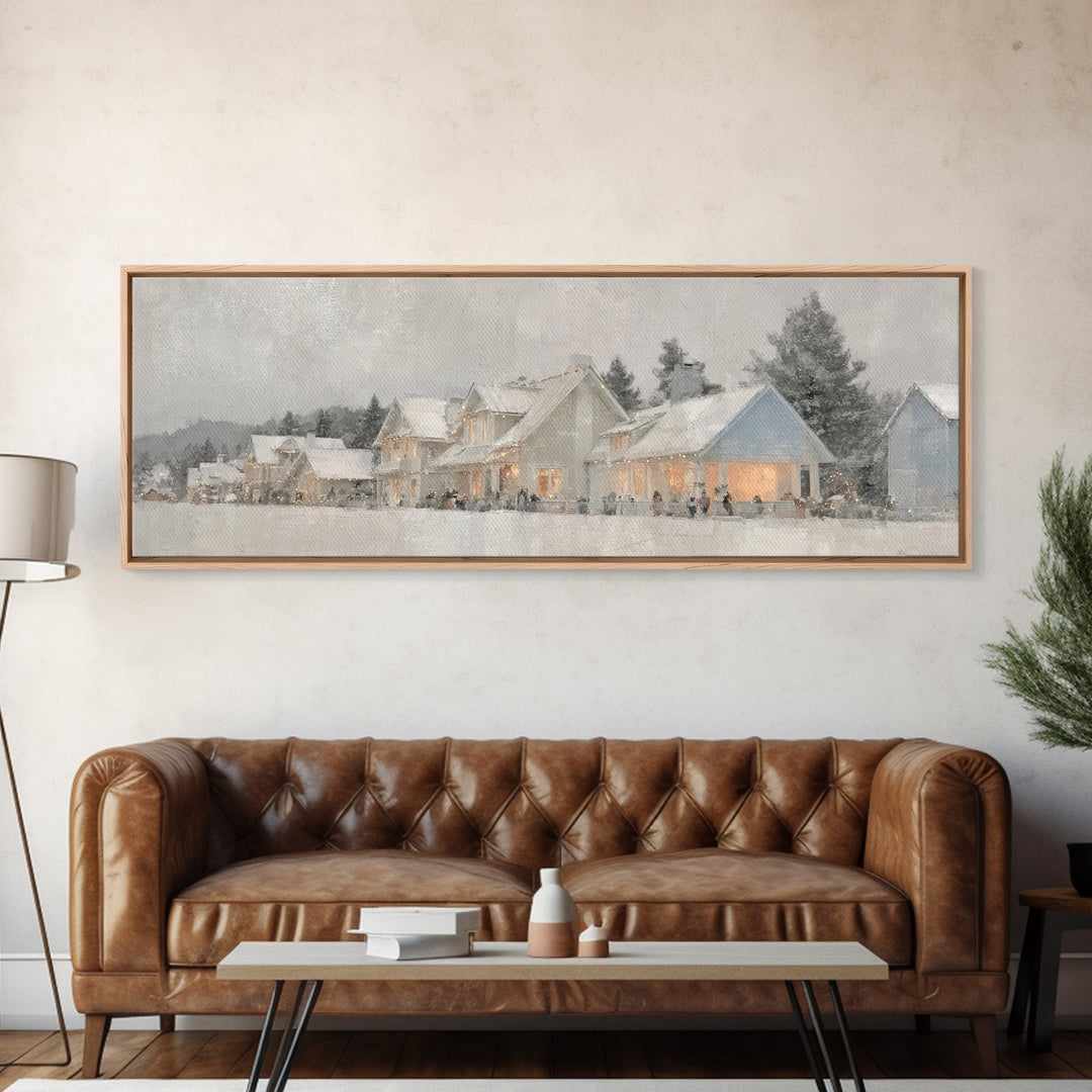 Snowy Hills Harmony, Framed Canvas Print, Christian Art Canvas, Panoramic Print, Christmas Art Prints, Christian Decor For Home, Modern Chr