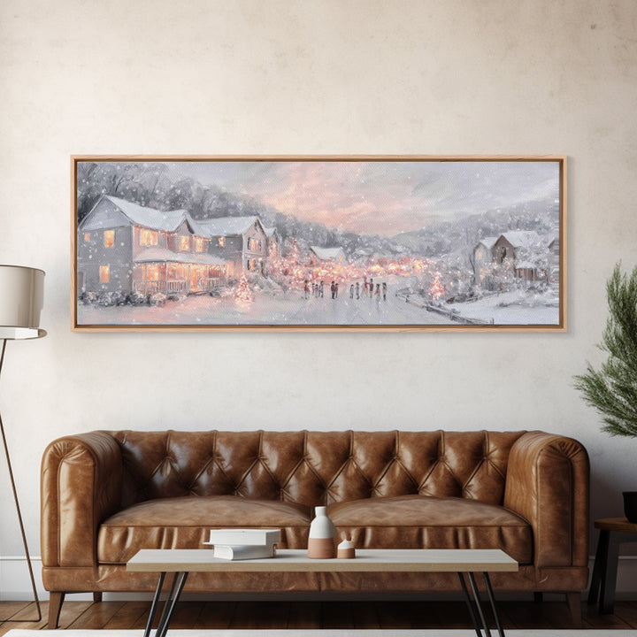 Winter Bethlehem Glow – Framed Canvas Print – Christian Wall Art – Christmas Art Prints – Christian Christmas Art – Panoramic Wall Art – Ch