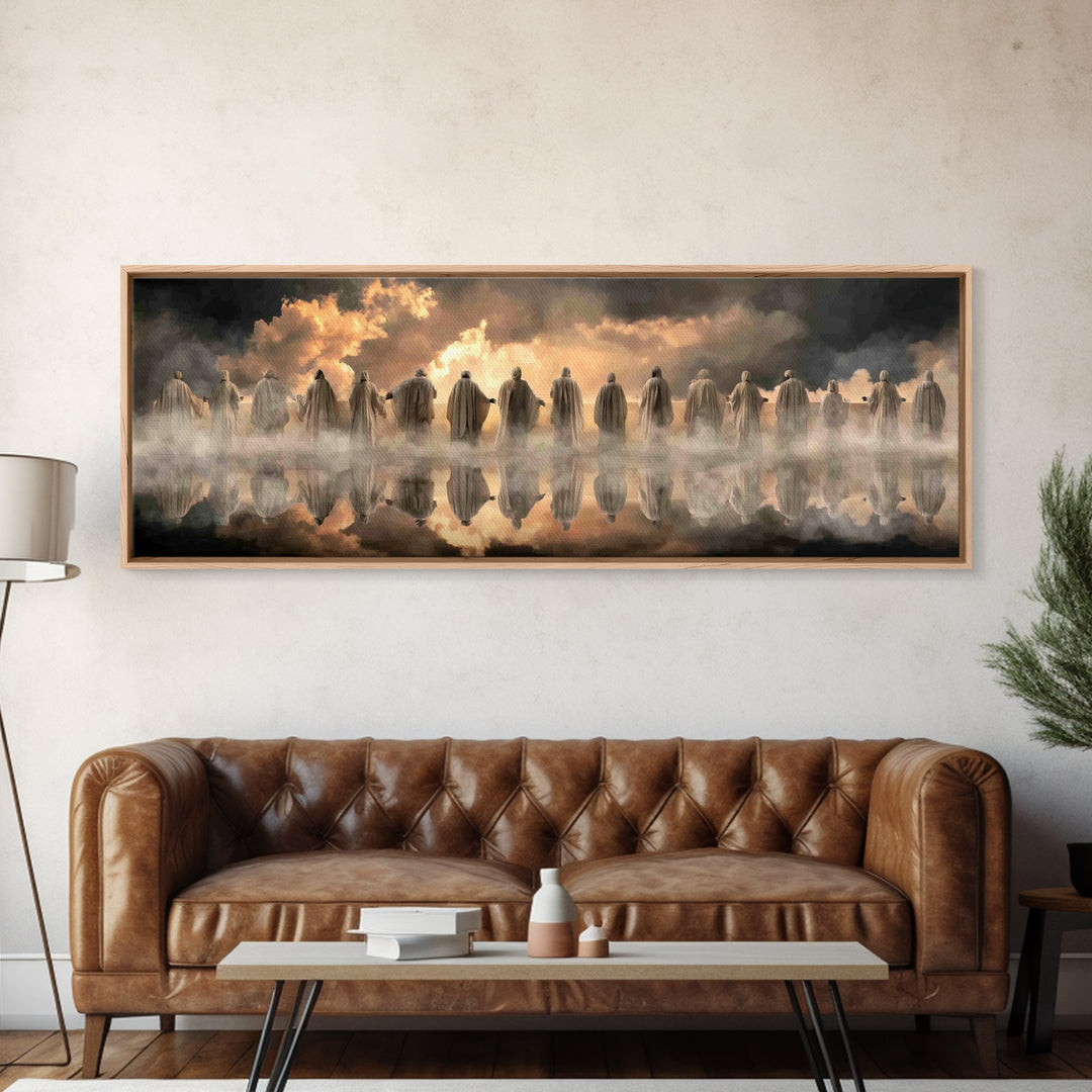 Heavenly Gathering Light – Framed Canvas Print – Christian Christmas Art – Christian Art Work – Panoramic Frame – Large Jesus Wall Art – Ch