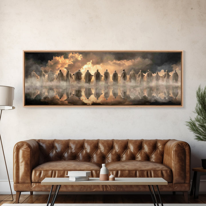 Heavenly Gathering Light – Framed Canvas Print – Christian Christmas Art – Christian Art Work – Panoramic Frame – Large Jesus Wall Art – Ch