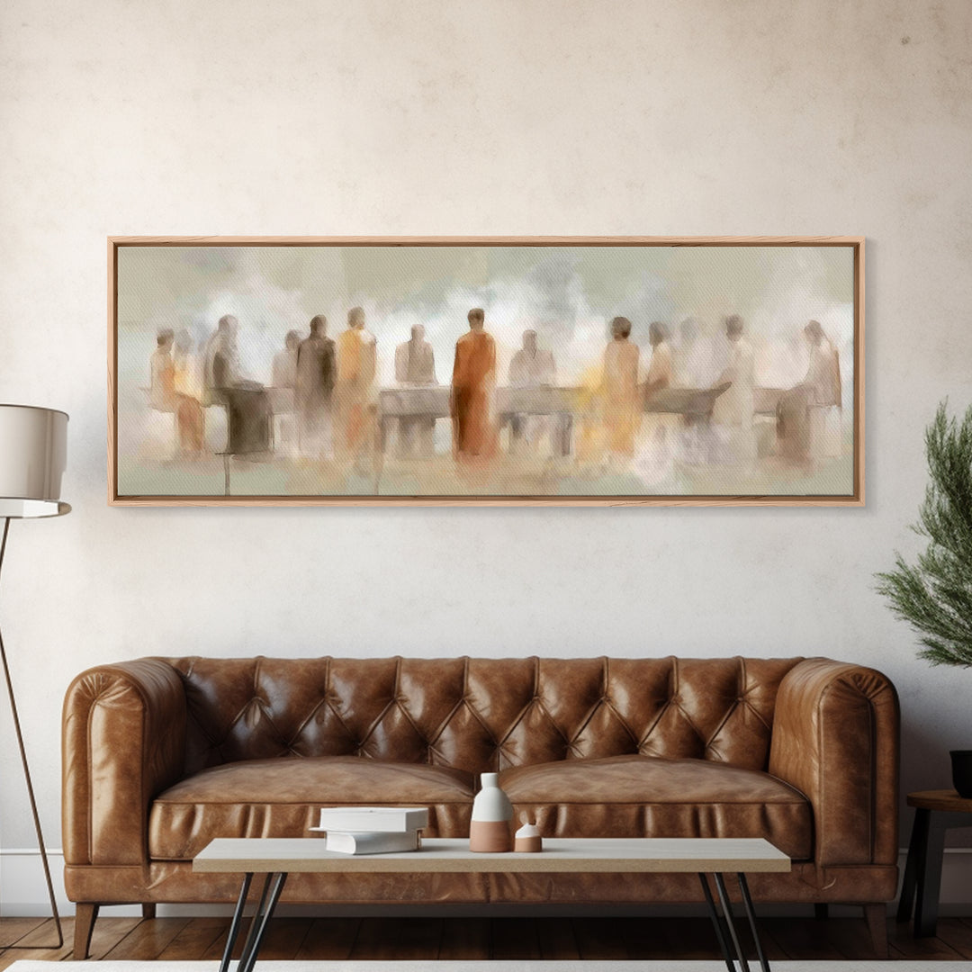 Quiet Disciples Dawn | Framed Canvas Print | Christian Art Painting | Minimalist Christian Art | Panoramic Wall Art | Jesus Canvas Art | Su