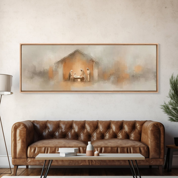 Nativity Glow, Framed Canvas Print, Panoramic Art, Christian Wall Art, Christian Art Canvas, Jesus Painting, Christmas Art
