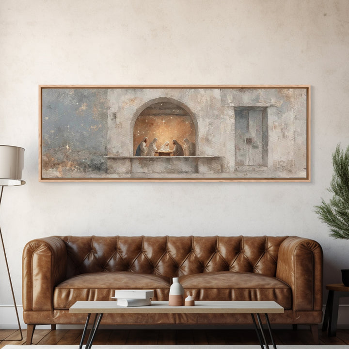 Sacred Arch Gathering, Framed Canvas Print, Panoramic Painting, Christian Art Canvas, Christian Wall Art, Christmas Art, Jesus Painting
