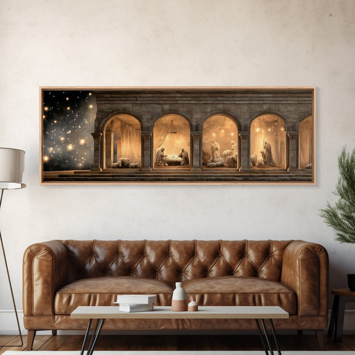 Bethlehem Archway Light - Framed Canvas Print - Panoramic Frame - Christian Art Canvas - Christian Wall Art - Jesus Painting