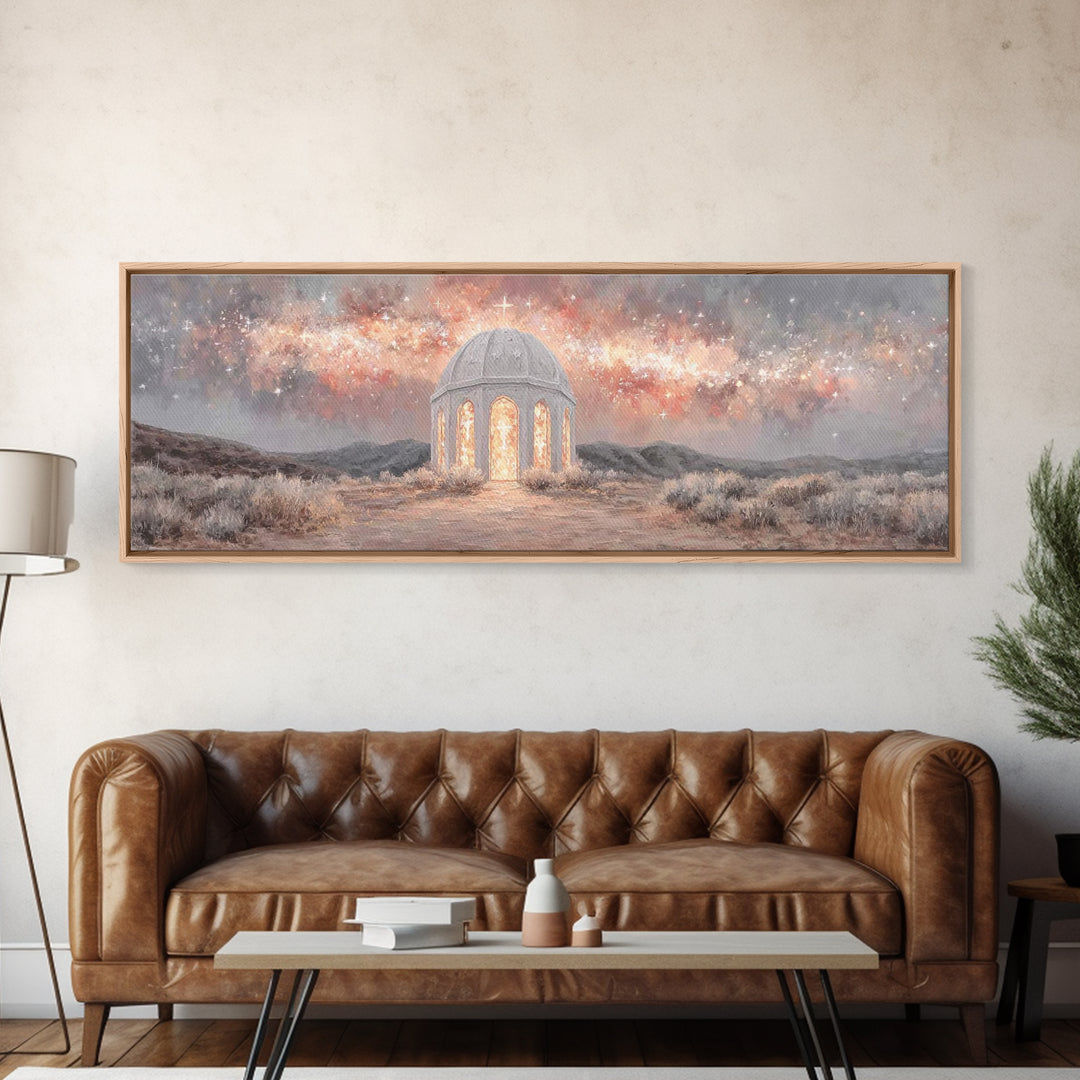 Starlit Sanctuary, Framed Canvas Print, Panoramic Print, Christian Wall Art, Christian Art Canvas, Christmas Art, Jesus Painting