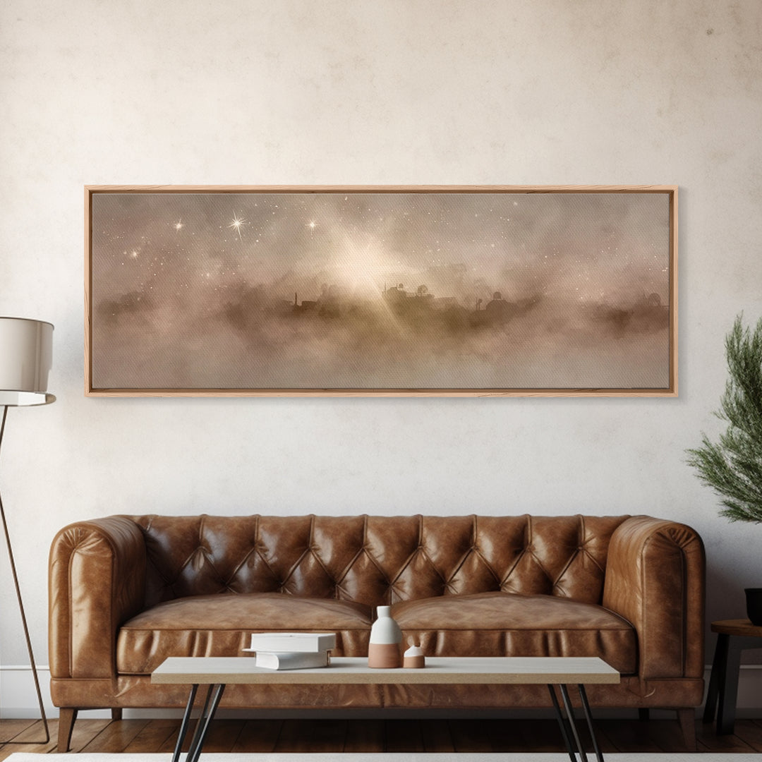 Desert Chapel Sky - Framed Canvas Print - Panoramic Wall Art - Christian Art Canvas - Christian Wall Art - Jesus Painting - Christmas Art