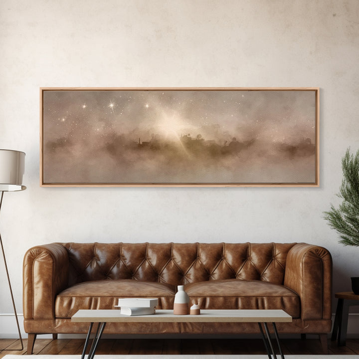 Desert Chapel Sky - Framed Canvas Print - Panoramic Wall Art - Christian Art Canvas - Christian Wall Art - Jesus Painting - Christmas Art