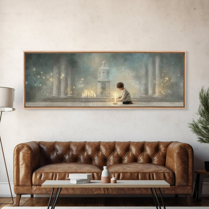 Faithful Candlelight – Framed Canvas Print – Christian Art Canvas – Panoramic Wall Art – Christmas Art – Christian Gift – Modern Christian