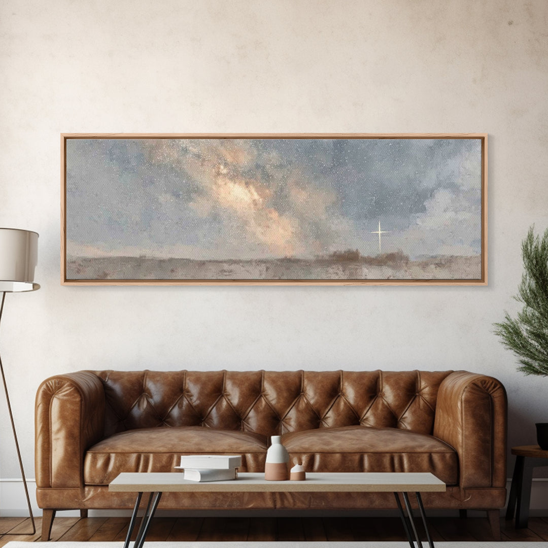 Starry Dawn Hope | Framed Canvas Print | Christian Wall Art | Panoramic Painting | Christian Art Canvas | Christmas Art | Christian Christm
