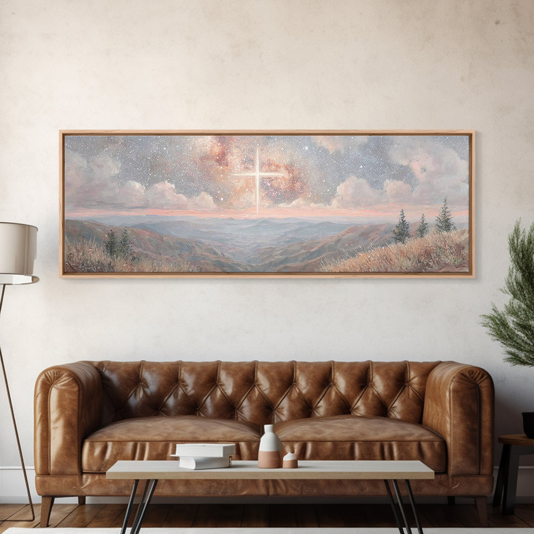 Glory In The Heights – Framed Canvas Print – Panoramic Wall Art – Christian Art Canvas – Christian Christmas Art – Jesus Painting – Christi