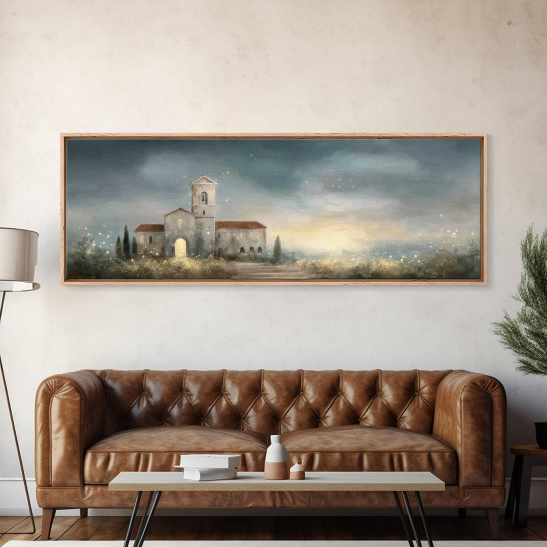 Sacred Horizon Glow, Framed Canvas Print, Christian Art Canvas, Panoramic Print, Christmas Art, Christian Wall Art, Jesus Painting