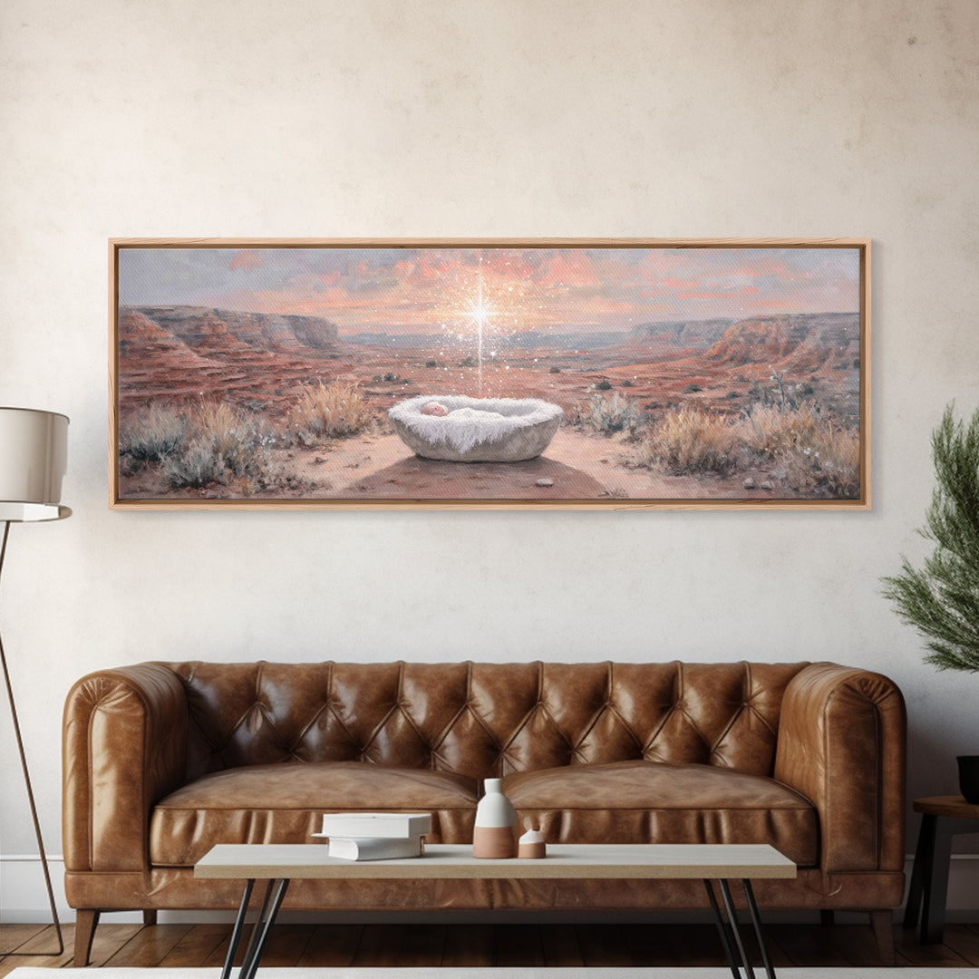 Holy Desert Dawn – Framed Canvas Print – Panoramic Wall Art – Christian Art Canvas – Jesus Christmas Art – Christmas Art – Christian Art
